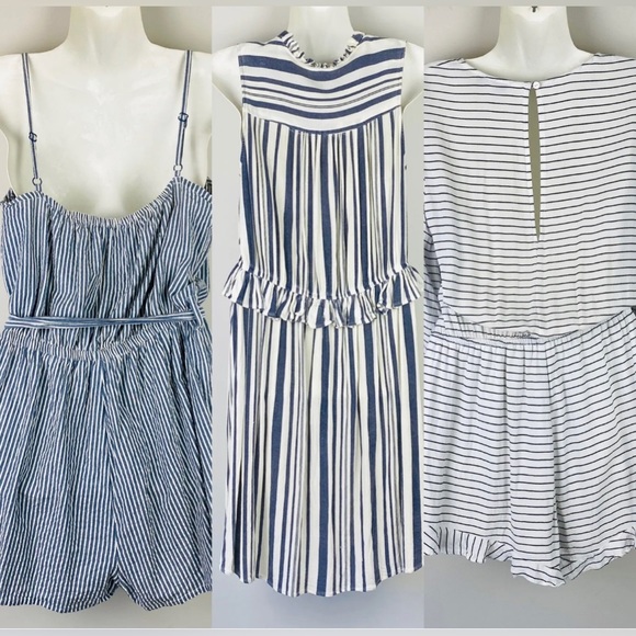 Women’s Romper Playsuit & Dress Bundle Blue & White Striped Tie Waist Size S 8 - Picture 2 of 12